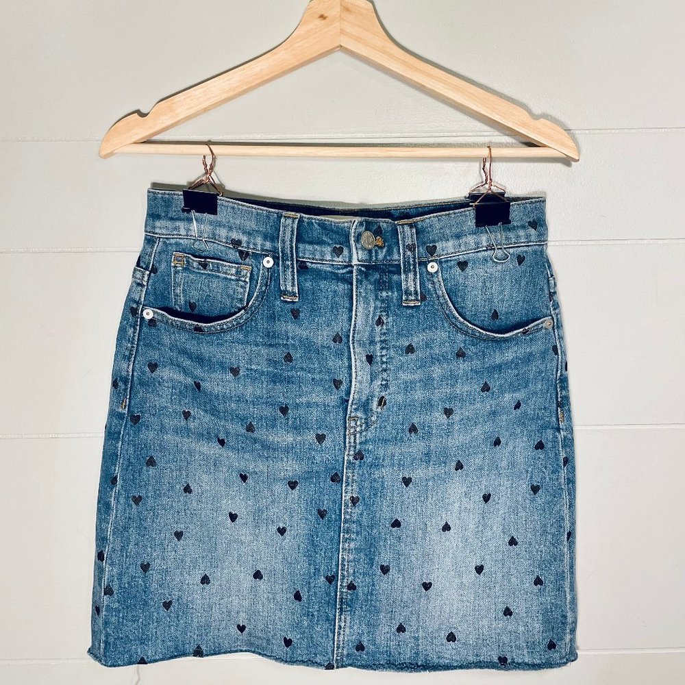 Madewell Heart Print Denim Straight Mini Skirt